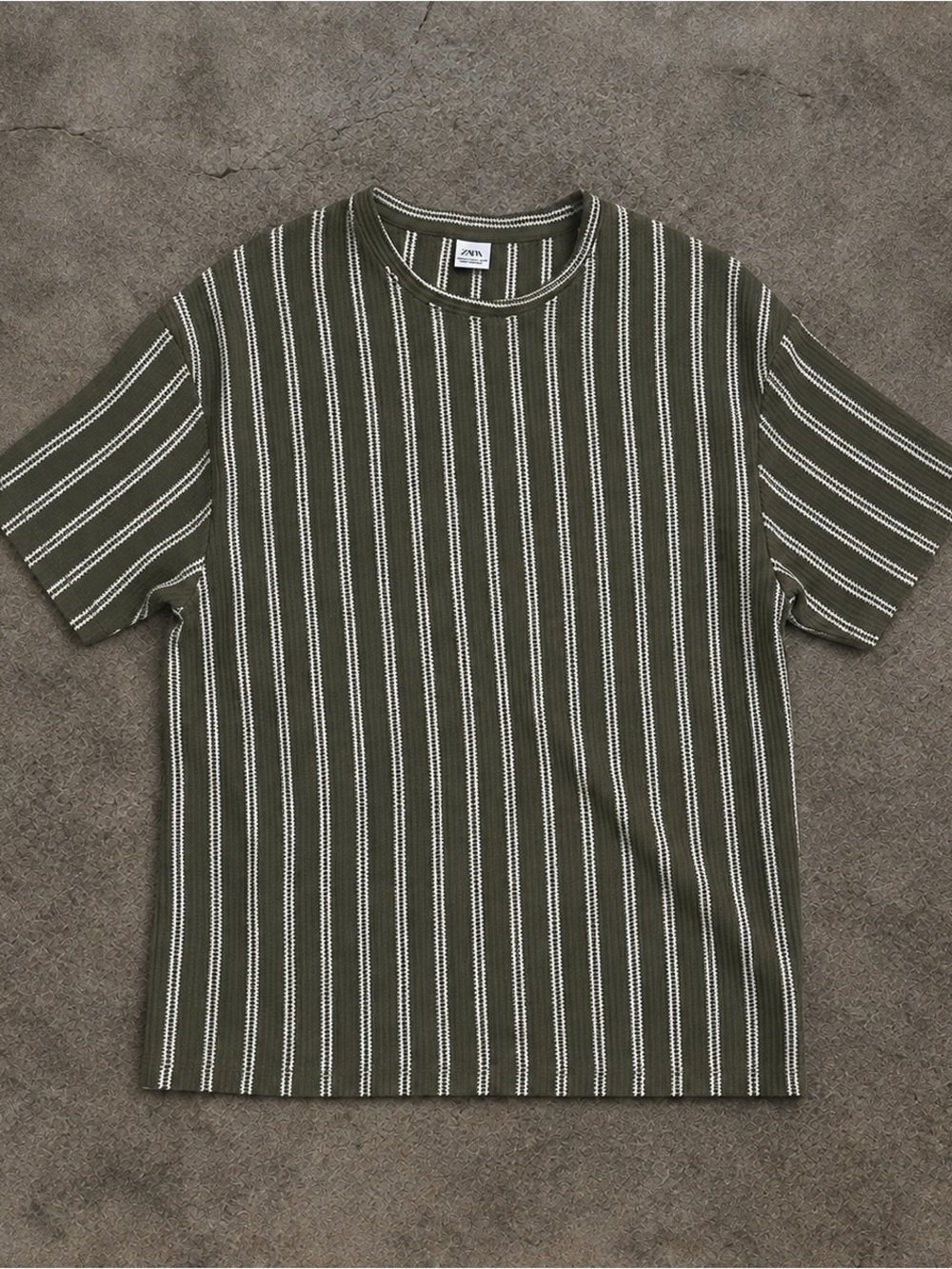 Zara Olive & White Striped Short-Sleeve Tee